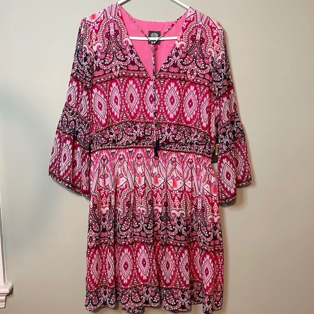 NWT Vince Camuto Bell Sleeve Tassel Tie Paisley Dress Size 12